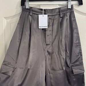 Walter Baker Satin Wide-Leg Trousers in Charcoal